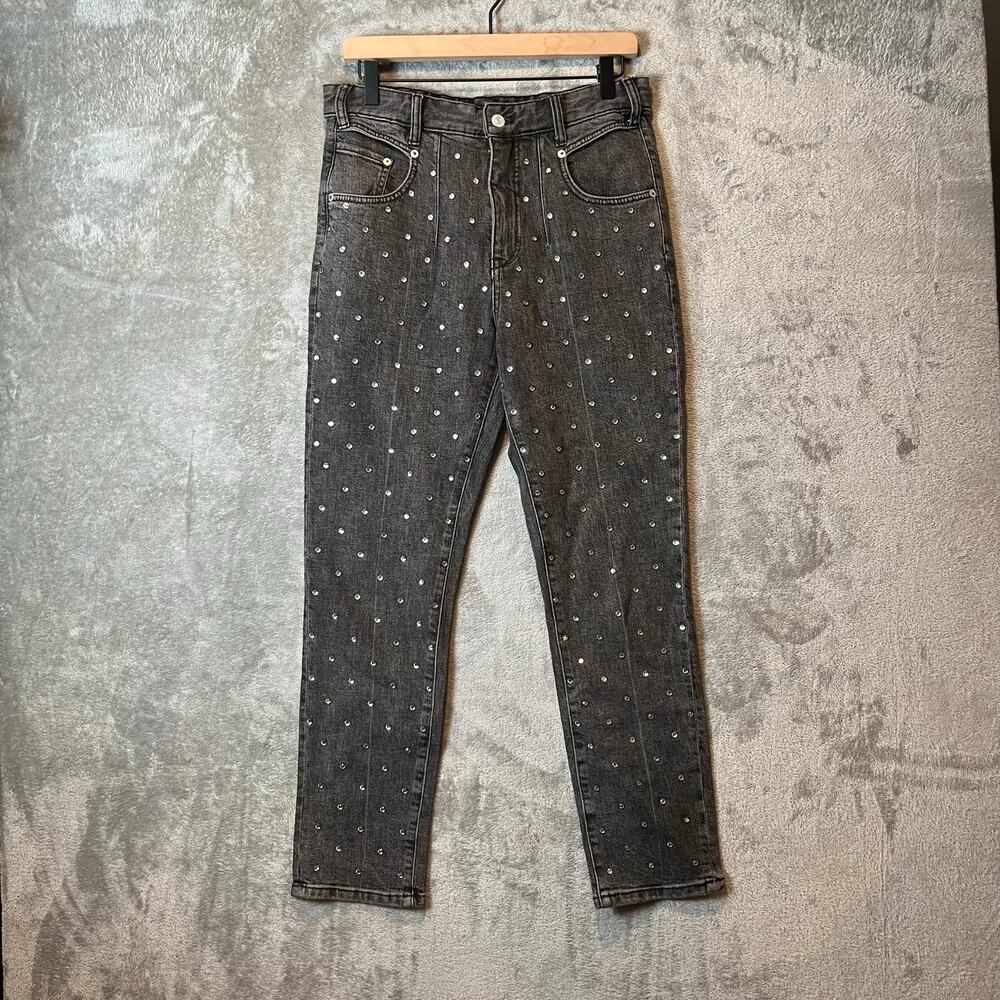 Anthropologie Pilcro Ultra‎ High Rise Slim Rhinestone Jeans Black Size 28